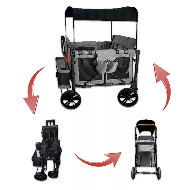 JXB J4 Elite Wholesale Customized Outdoor Travel Cart Portable Durable Folding Wagon Stroller for 4 Children Garden and Camping