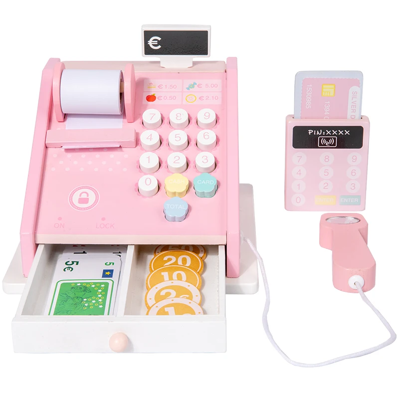 Montessori wooden Children Cartoon Figures Cash register shopping Games Baby Early Educational Cashier Toys For Kids Boys Girls