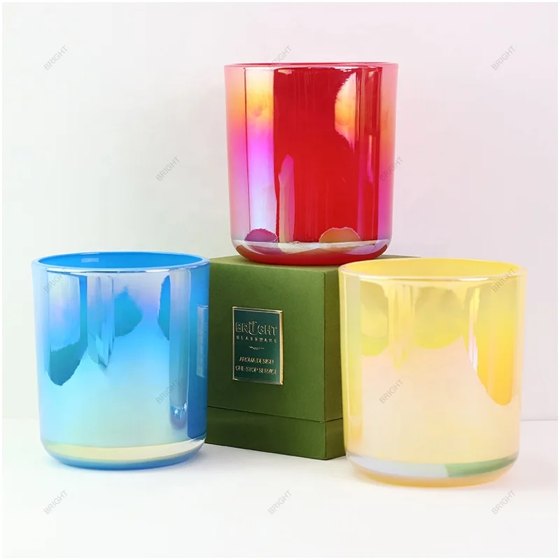 Luxury Multicolor Home Decor Candle Jar Round Bottom 14oz Custom Logo Printing Glass Candle Jars With Lids For Candle Making