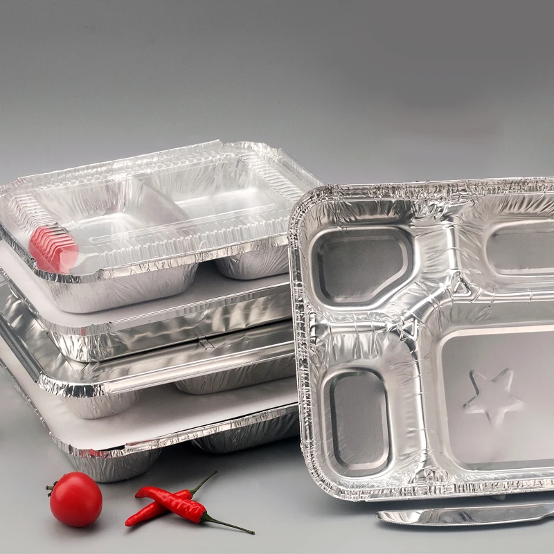 2 3 4 Compartment Disposable Food Aluminum Foil Container Fast Food Take out Foil Food Tray with Lids