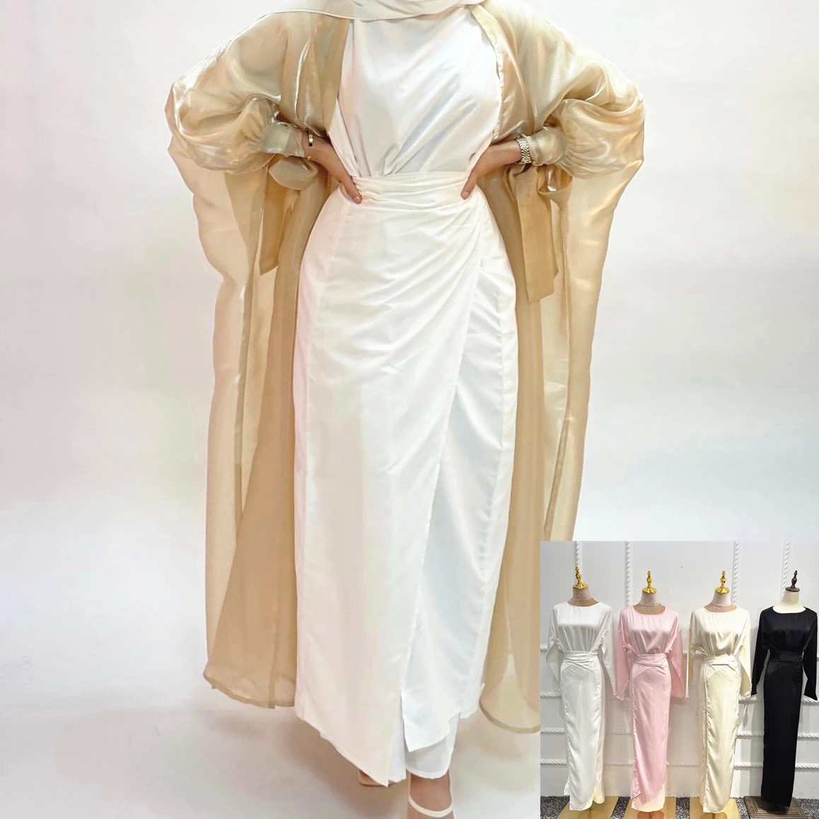 Custom soft waist dress Arab Turkey Dubai satin long dress LR505 Islamic abaya