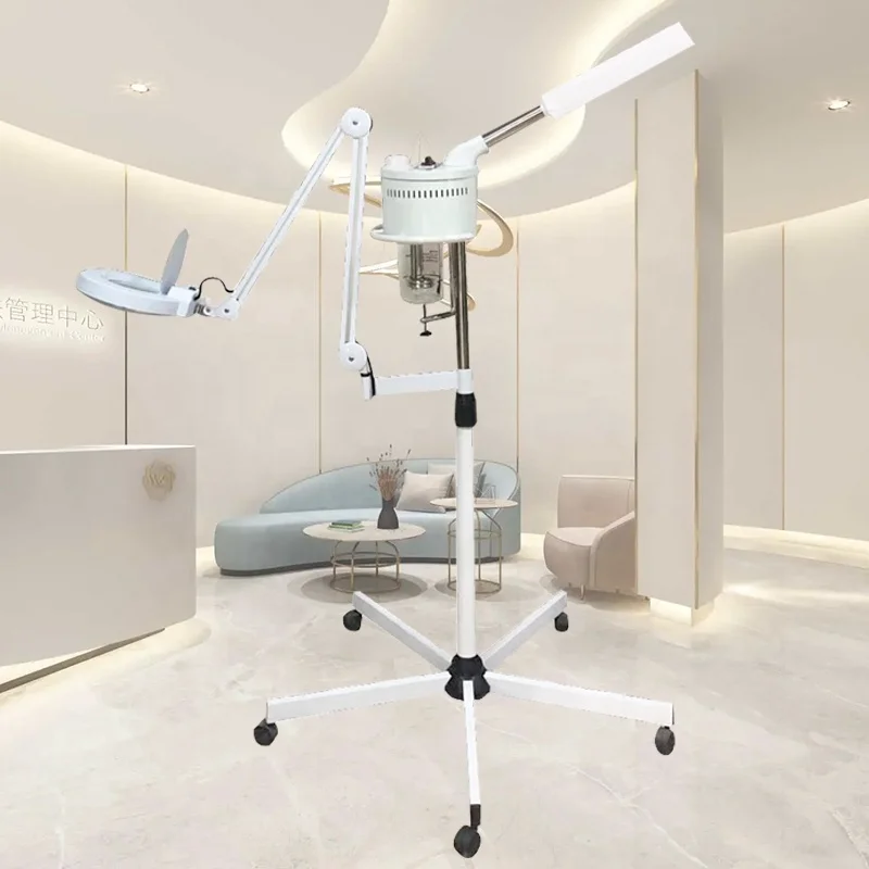 Factory Direct Sale Beauty Salon Equipment Professional Adjustable 2 In 1 Facial Steamer 5X 8X 10X Magnifying Lamp