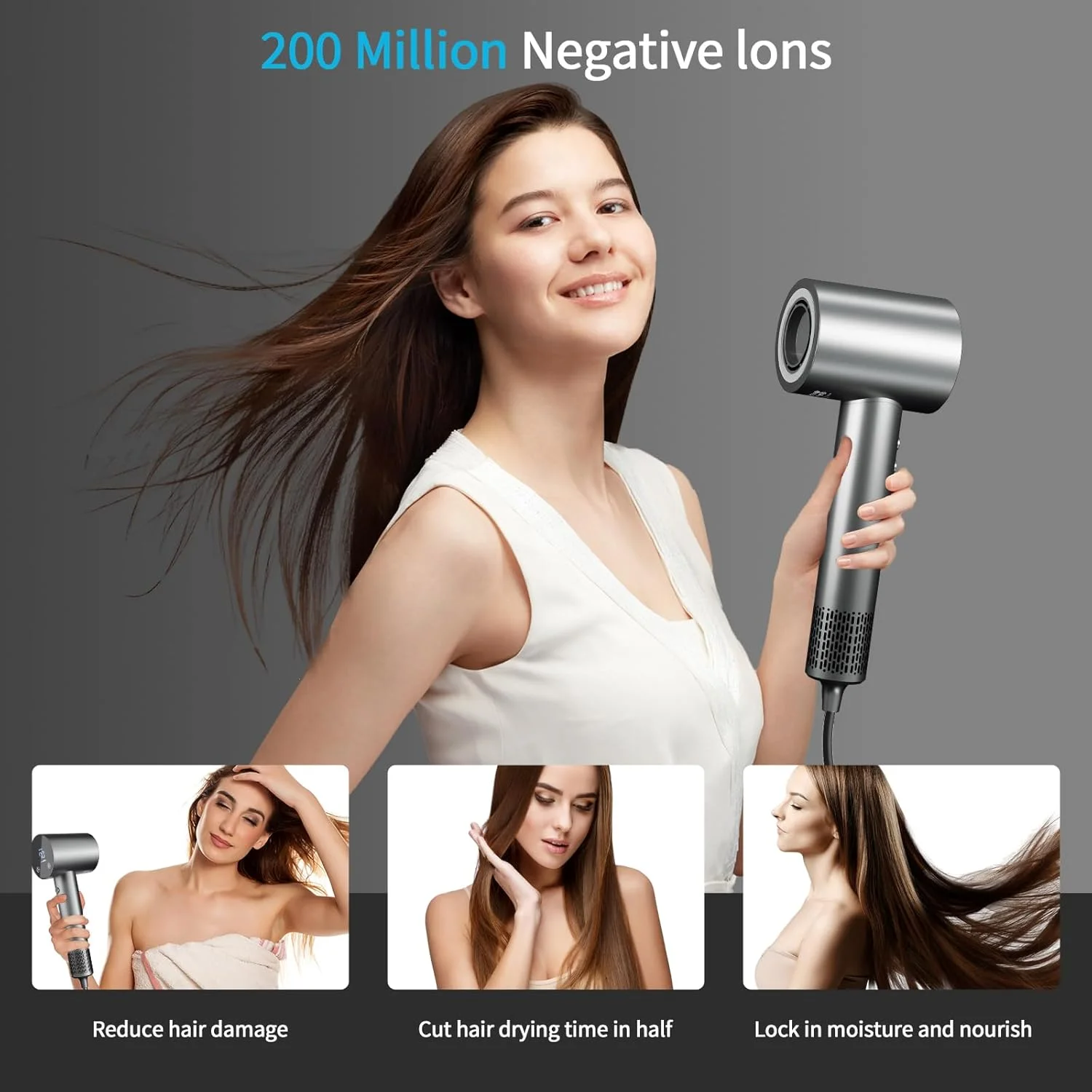 Custom Professional Hair Dryers With Display 1500W High Speed Fast Drying Hair Blower One Step Salon Plasma Ion Hair Dryer