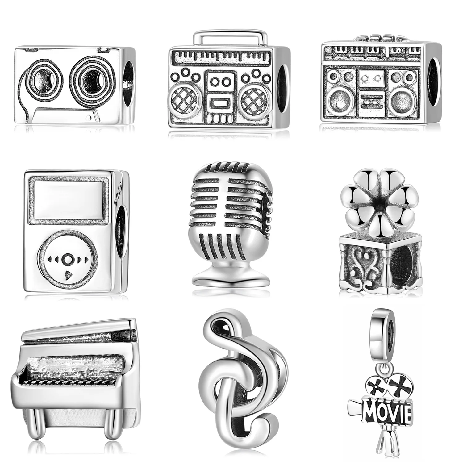 High Quality 925 Sterling Silver Gramophone Bead Radio Charm Microphone Pendant For Women Jewelry Gift