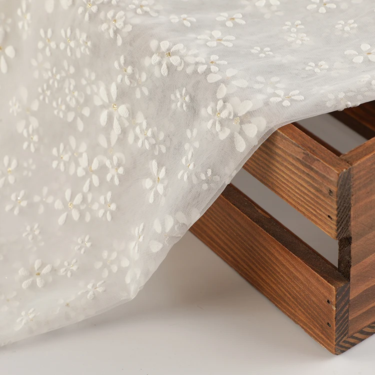 Modern simplicity elegant women polyester dress material mesh floral tulle fabric