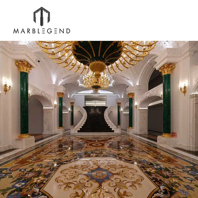 High-End Villa Marble floor Design custom Luxury mansion waterjet marble medallion royal palace marble floor inlay for Living ro