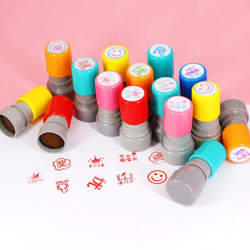 Factory Direct Price Stationery Office Gifts Round Stamper OEM Self Plastic Inking Stamps Cartoon Stamp with Custom  Logo