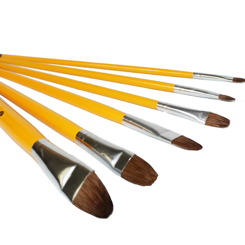 Angular Synthetic Hog Bristle Hair Oil Acrylic Artist Wood Brush Set