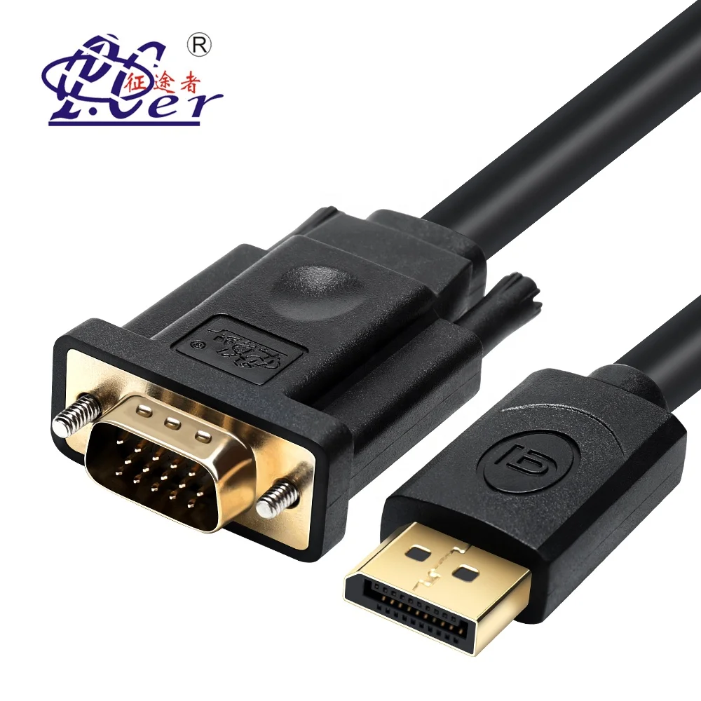 PCER Displayport to VGA Cable Black Gold Plated Standard DP Male to VGA Male DP to VGA Cable Adapter