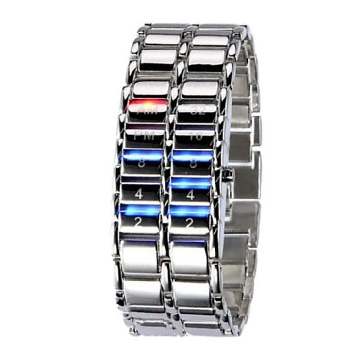 Luxury Iron Metal Red LED Samurai Watch for Men Reloj Hombre led bracelet Digital Lava Wrist Electronic Watch