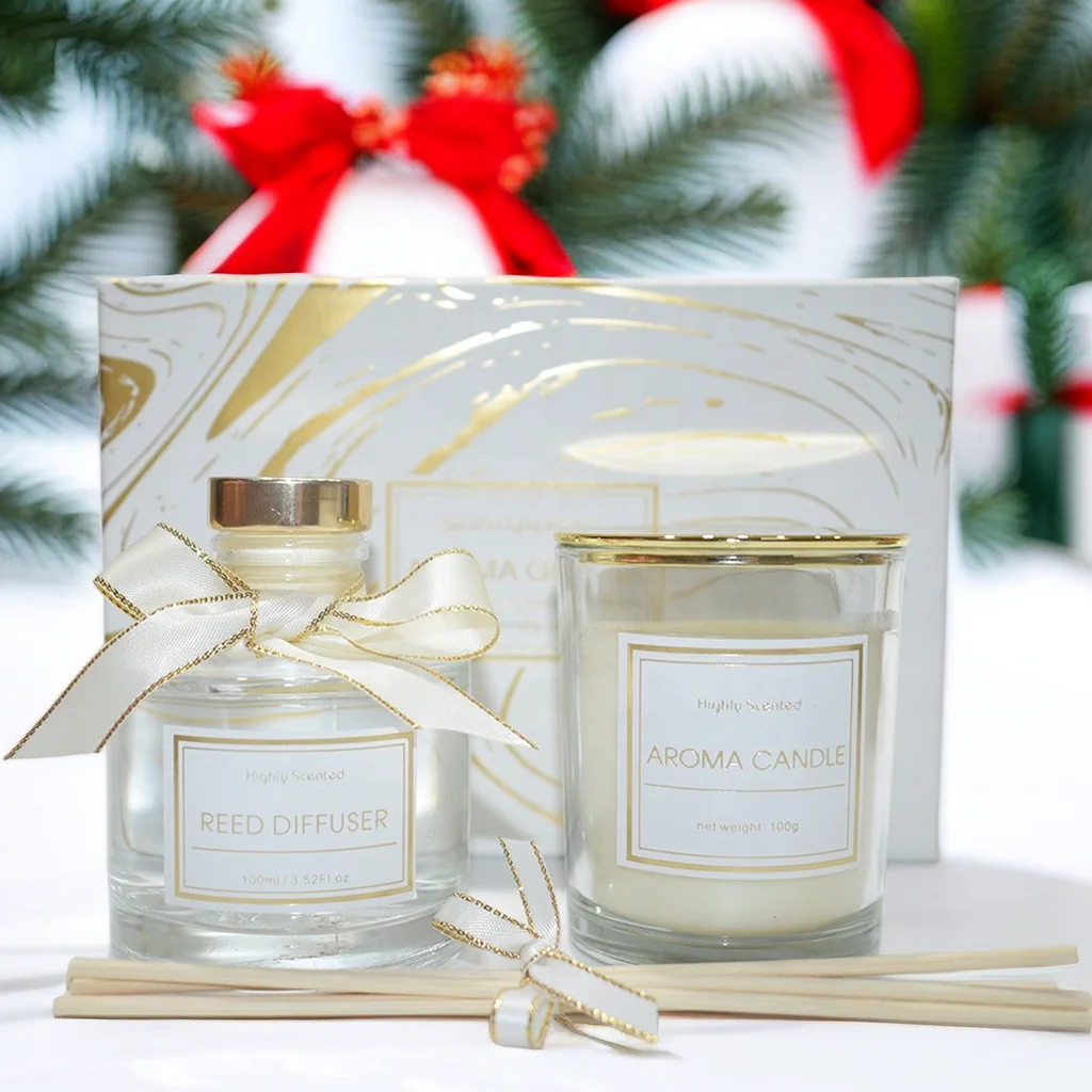 Wholesale of Platinum Black Gold Fireless Vine Stick Aromatherapy Candle Gift Box Set by Manufacturer as a Gift for Companions