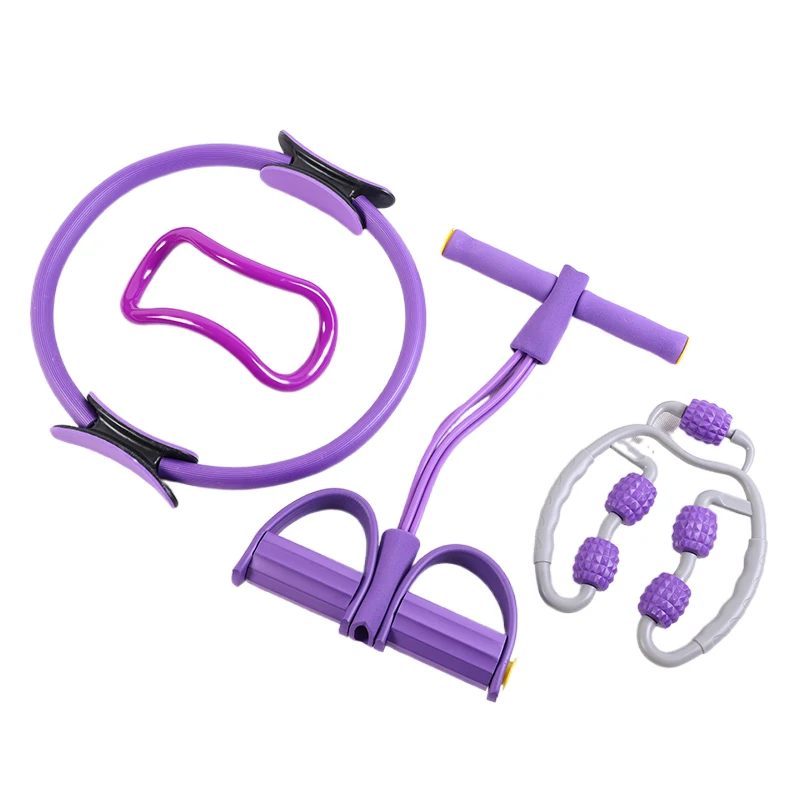 Home Gym Exercise Equipment Leg Arm Muscle Training Band 4pcs Pilates Rings Circle Yoga Ball Set