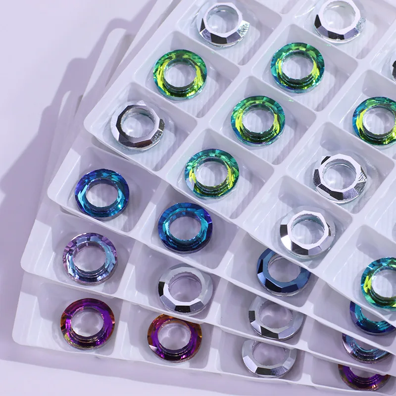 SZ 10mm 14mm 20mm 30mm Beads AB Color Glass Cosmic Ring Fancy Stone Colorful Hoops Glass Crystal Pendant For Jewelry Making