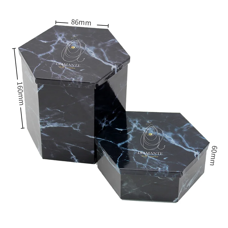 RTS wholesale custom logo marble Cosmetics packaging boxes jewelry gift box Single hexagonal paper box
