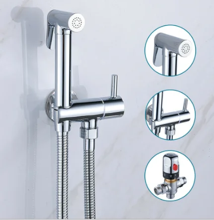 Hot Sale Handheld Brass Toilet Bidet Kit Portable Shattaf Set With Hot and Cold Thermostatic Valve