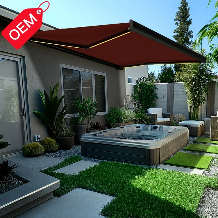 Outdoor Aluminum Retractable Awning Full Cassette Motorized Folding Arm Car Awning