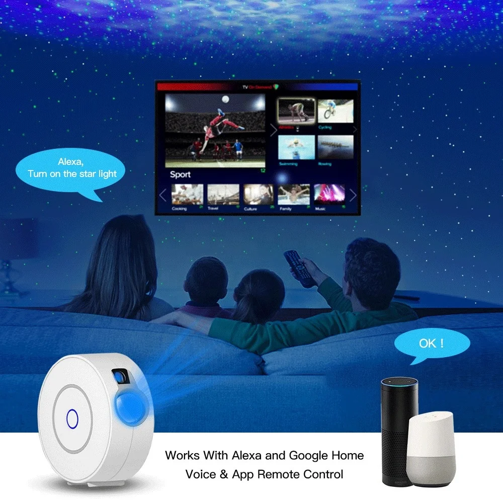 Tuya WiFi Smart Star Projector Laser Starry Sky Projector Waving Night Light Led Colorful APP Wireless Control Alexa Google Home