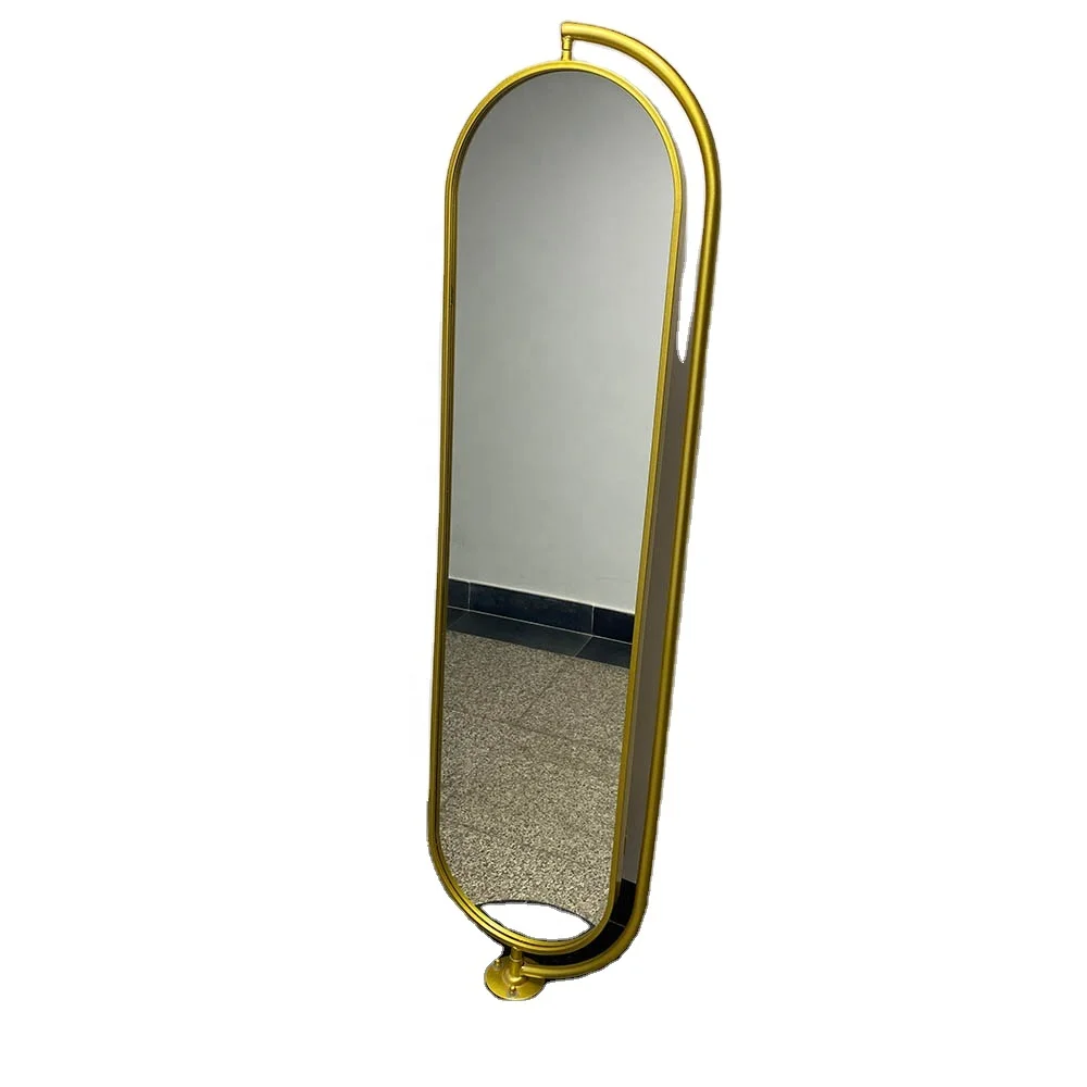 Household Luxury Rotatable Oval Gold Metal Framed Floor Length Standing Mirror With Storage For Bedroom Dressing Room