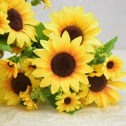 Wholesale 7 heads Sunflowers Artificial Plastic Flower Fake Bouquet for Home Decoration