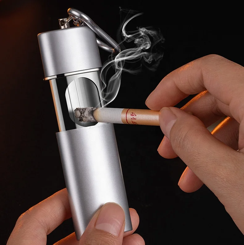 Custom Logo Advertising Cigar Ashtray Trash Bin Key Chain Ring Stainless Steel Metal Mini Portable Pocket Ashtray