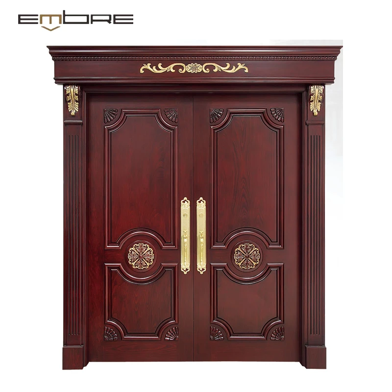 Best prize contemporary high quality main double door wooden fireproof  wooden main door for entry