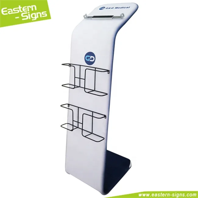 Portable floor standing aluminum fabric trade show flyer catalogue shelf display stand for advertising
