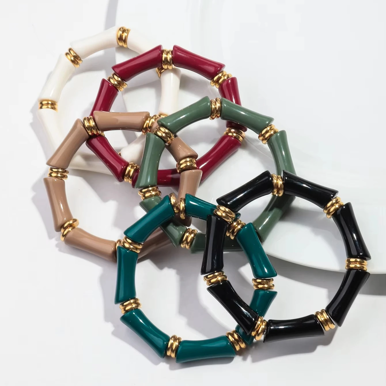 Popular New DIY Resin Bangles Bracelet Jewelry High Quality Brass Spacer Chunky Colored Bamboo Beads Acrylic Bracelet for Women