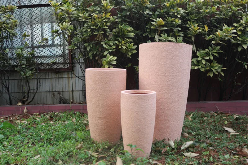 Planter Pots Rough Light Weight Large Fiber Stone for Outdoor Planting Trees Cylinder White Flower Pot Round Shape Clay 5-7 Days