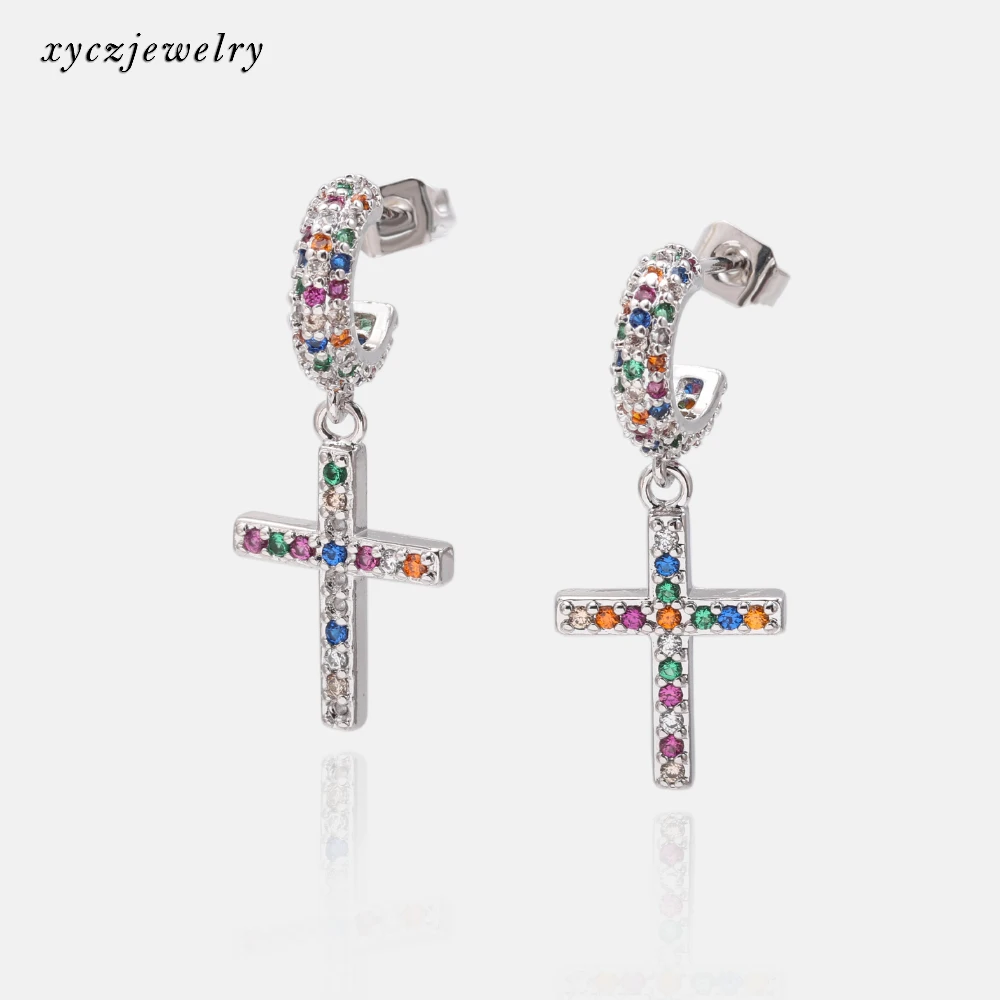 Holy cross mix color cz jesus good price stud earrings for women 2021
