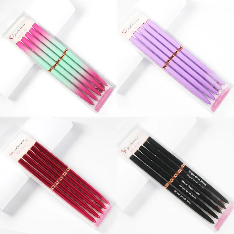 Professional 5pcs 7/9/11/15/25mm ultra-fine Gel Liner Nail Art Brush For Nail Salon Tool Pink Acrylic Nail Art Liner Brush Pen