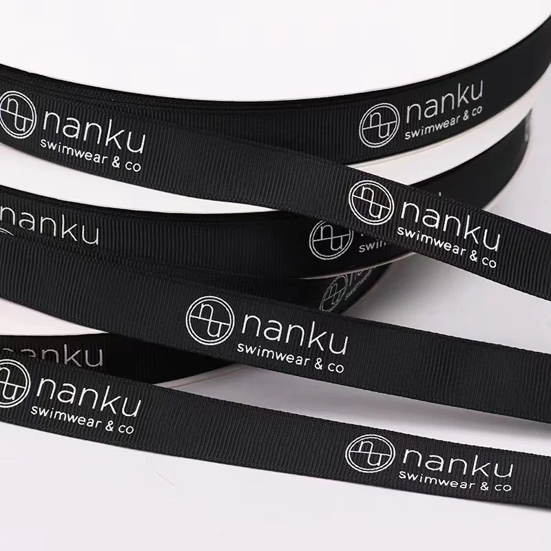 Wholesale Custom Logo Colorful Polyester Ribbon Gold Foil Grosgrain Printed Ribbon