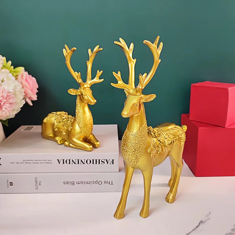 Creative Chinese Auspicious Deer Resin Crafts Elk Sculpture Set Decorations for Home Wine Cabinet Decorations Housewarming Gifts