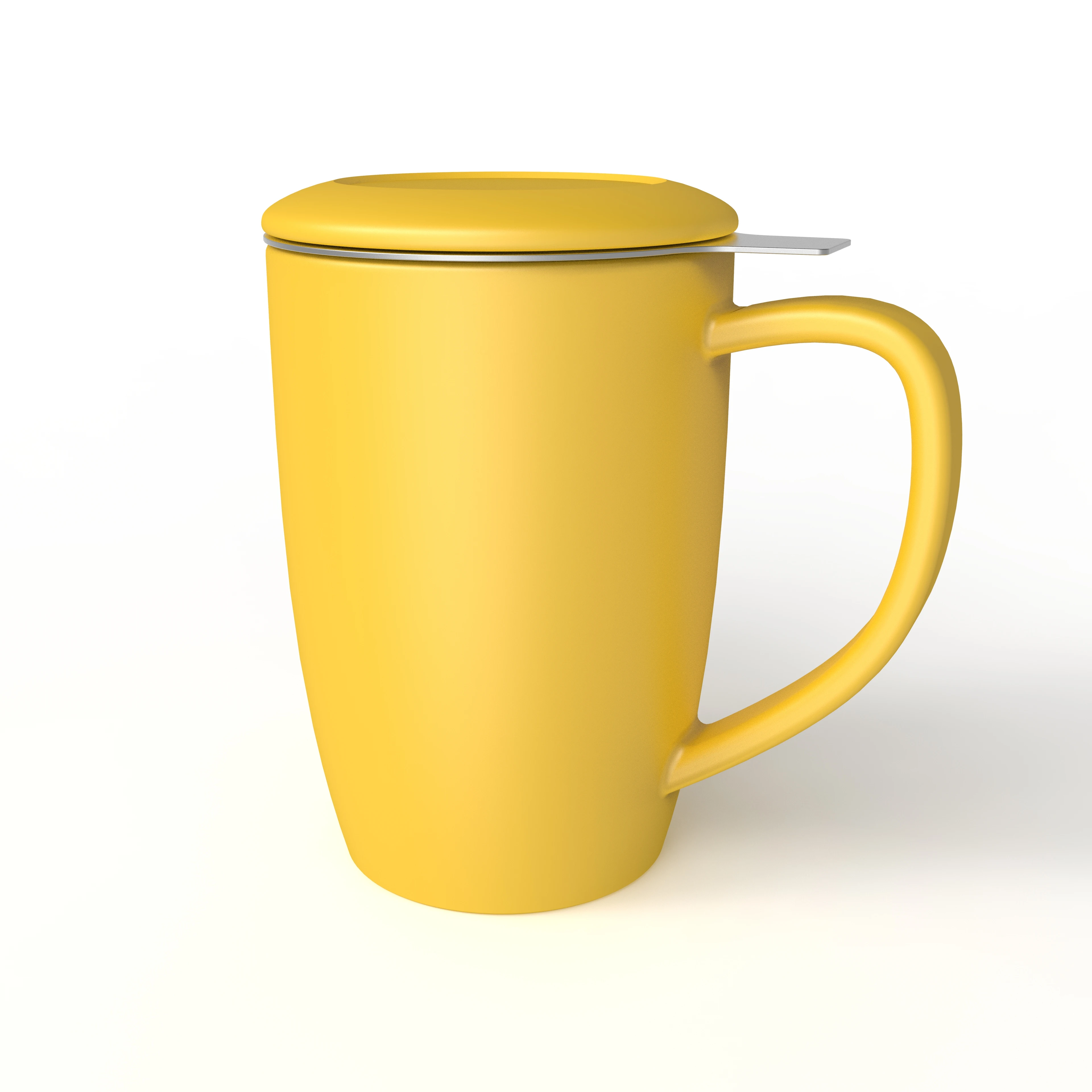 DHPO Eco-friendly With Tea Filter Mug Porcelain Ceramic Lid Handle Yellow Coffee Cup with handle lid SLS filter