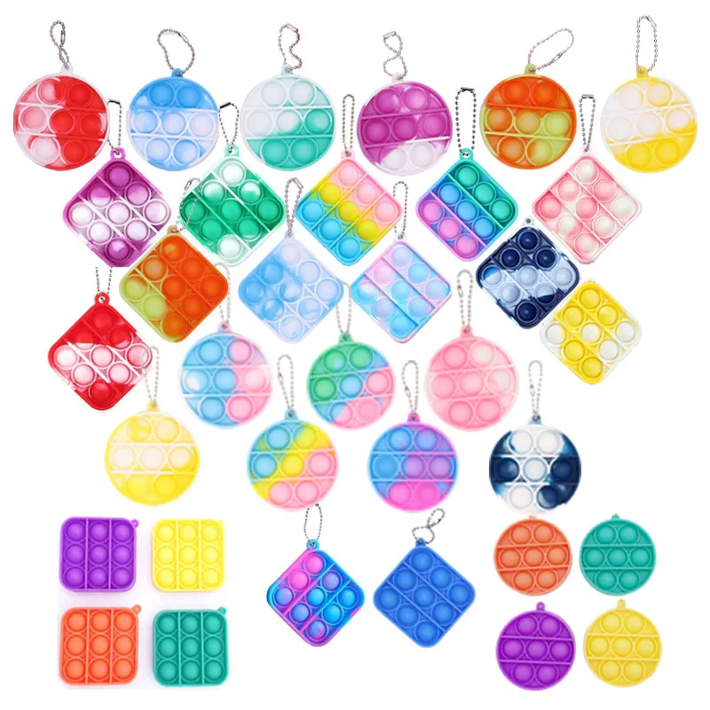Rainbow Pop Keychain Bulk Bubble Finger Fidget Keychain Mini Poping Fidget Sensory Squeeze Fidget toys