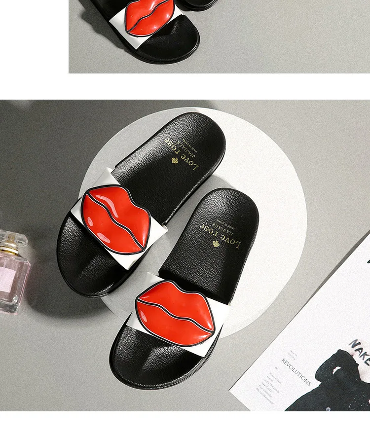 Sexy red lips spring summer new women outdoor flat durable slippers outdoor casual non-slip slippers