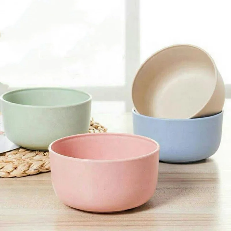 Unbreakable Cereal Wheat Straw Bowls 4pcs Dinner Bowls Fruit Soup Bowl Support Dishwasher Microwave Safe Tableware Set
