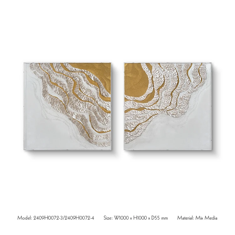 Golden Paper Art Pearl Paper Collage Leather Decorative Painting 4 pcs Acrylic Box Handmade Painting Wall Frames Home Decoration