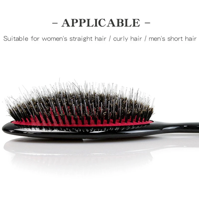 Oem Professional Salon Large Medium Boar Bristles Black Hair Extensions Brush For Curly Fine Wavy And Straight Hair