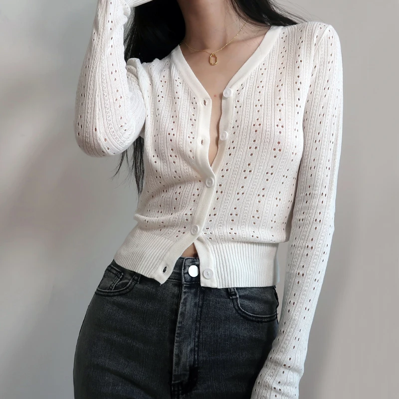 
V-Neck Single Breasted Casual Short Coat Women Button Through Crop Knit Cardigan Open Stitch Knit Cardigans Solid Sweater 