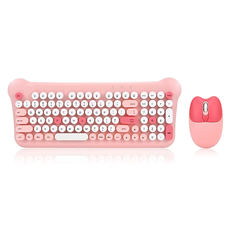 New QW05 wireless keyboard and mouse set mixed color punk round key girls cute office home keyboard.