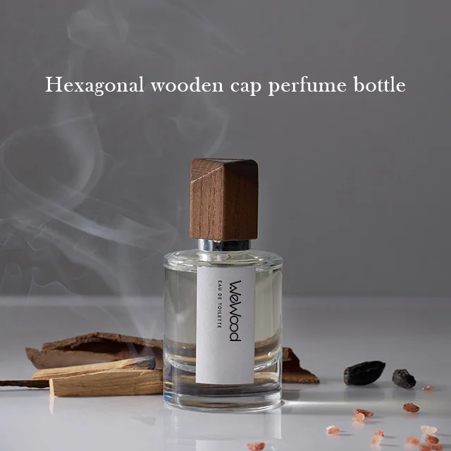 Vietnam Polished Diamond Shape Wood Cap Refillable Spray Clear Luxury Spray Empty Round Bottles For Vintage Perfume