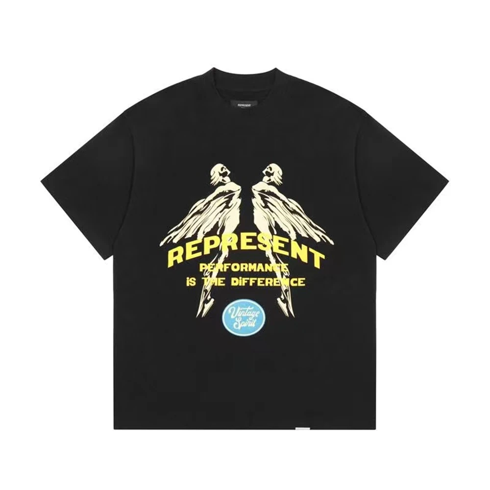 REPRESENT  summer fashion new style cotton retro flying angel english logo foam printing washed old short-sleeved t-shirt