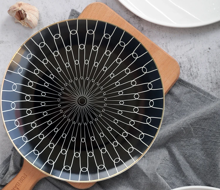 nordic light luxury wedding black marble plates ceramic dinner sets with gold rimmed