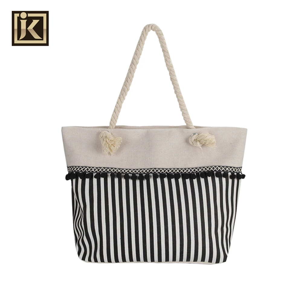 Jakijayi Women Cute Stripe Fringe Tassel Ladys Handbag Heavy Duty Canvas Satchel Beach Tote Bag