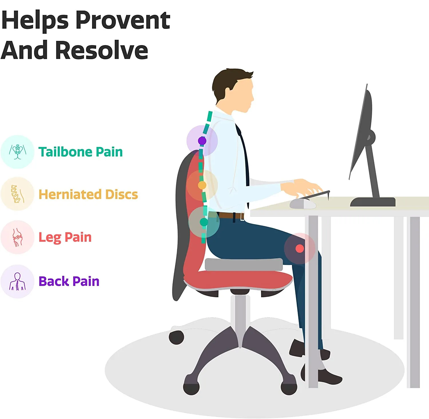 100% Memory Foam Seat Cushion Pillow for Chair