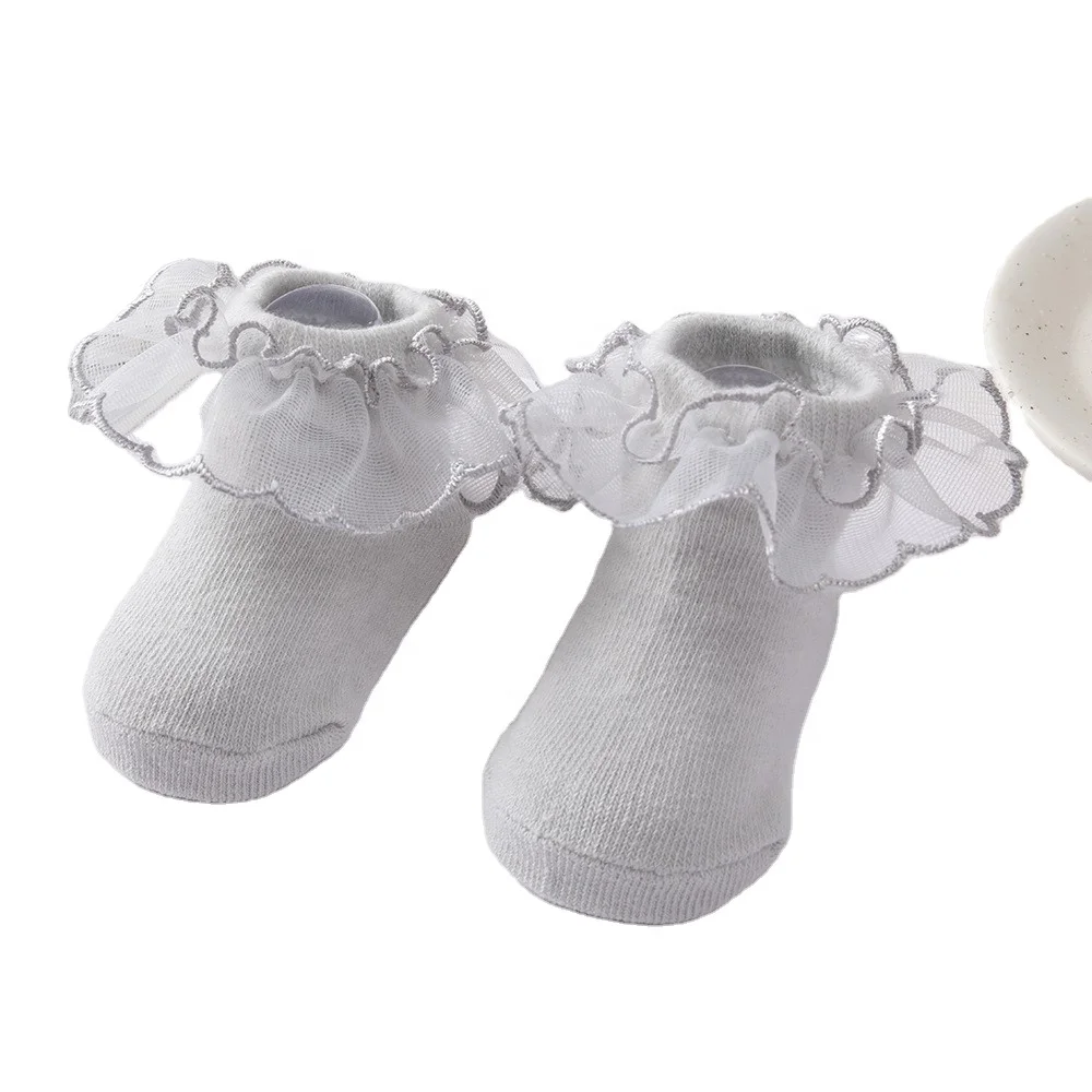 Customization Cute Princess Newborn Baby Lace Cotton Socks 0-2 Years Old Girls Non-Slip Baby Socks