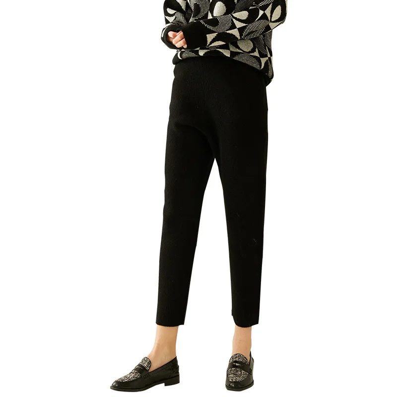 Made In Inner Mongolia Customization Logo Cashmere Carrot Harem Pants Women Loose Thick Knit Cashmere Pants For Women