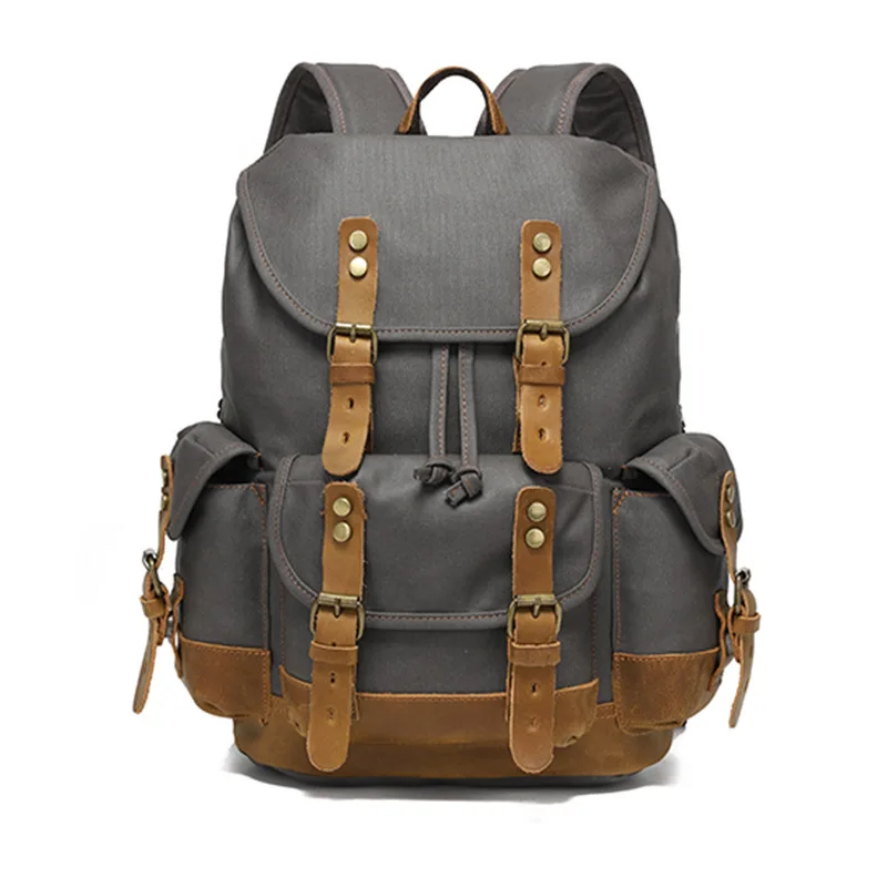 N-165 Nerlion Wholesale Custom Logo Vintage Teenager Design Outdoor School Travel Bag Oil Waxed Canvas Rucksack Backpack For Men
