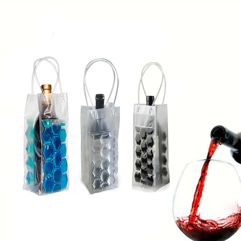 Portable transparent Beer chilling Wine bottle Cooler bag pvc plastic ice bag for wine