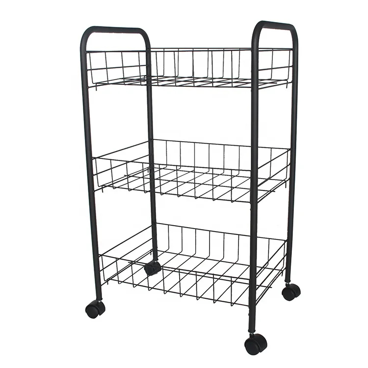 3 Tire Metal Mesh Rolling Utility Cart Multifunction Wire Basket Shelf Trolley for Home Bathroom Living Room